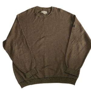 Cutter & Buck Houndstooth Large Knit Crewneck Pullover Sweater Tan & Black